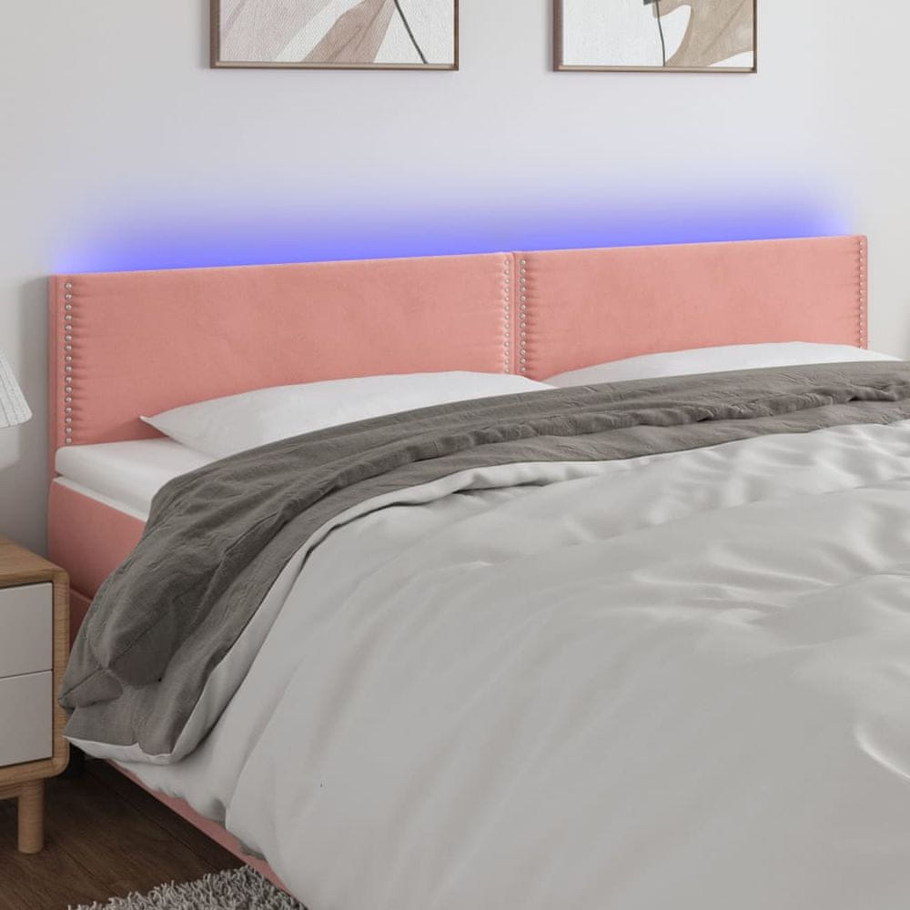 Vidaxl Čelo postele s LED ružové 180x5x78/88 cm zamat